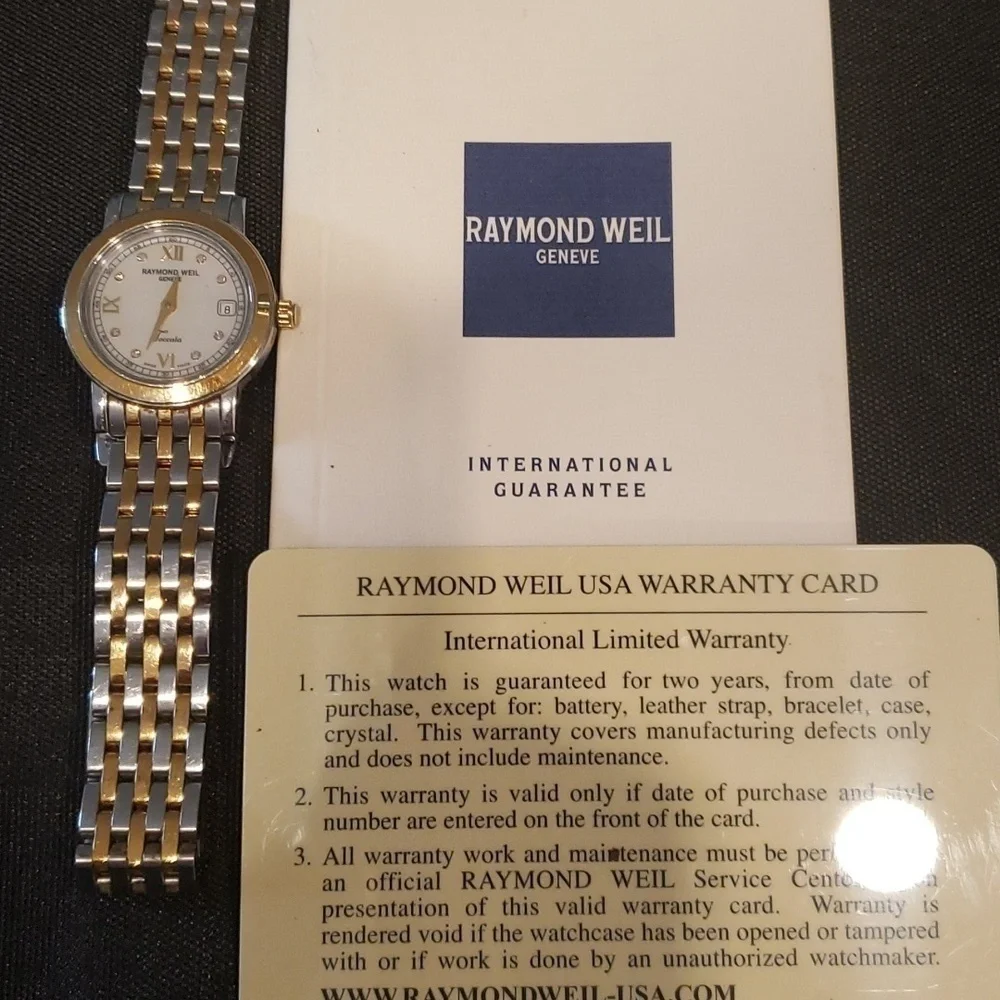 Raymond  Weil Toccata woman's watch with pearl face and Diamond accents.